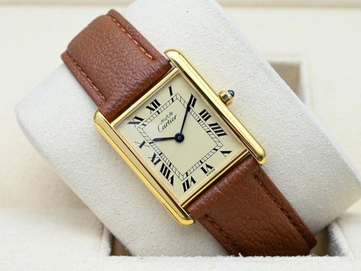 Cartier Tank Ref. 681006 Year 1990s (Box), Handtassen en Accessoires, Horloges | Heren, Leer, Zo goed als nieuw, Goud, Overige merken