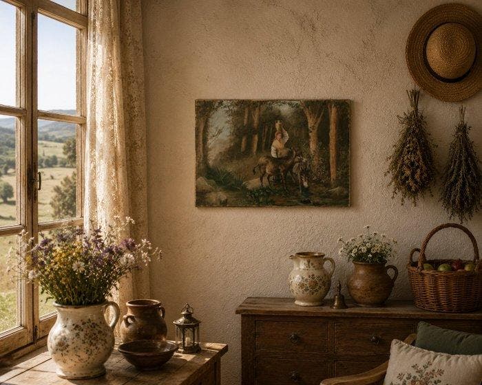 Escuela Impresionista Europea (XX) - Pastora y sus asnos, Antiquités & Art, Art | Peinture | Classique