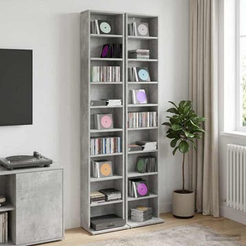 vidaXL CD Kast 2 st Betongrijs 33 x 23,5 x 175 cm Bewerkt, Huis en Inrichting, Woonaccessoires | Cd- en Dvd-rekken, Verzenden