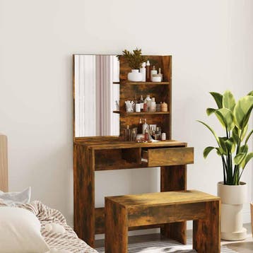 vidaXL Kaptafel met spiegel 74,5x40x141 cm gerookt, Verzenden, Nieuw