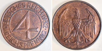 4 Pfennig Duitsland 4 reichspfennig 1932 J f prfr/f stgl..., Verzenden