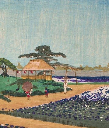 KIYOCHIKA. Irisentuin bij Horikiri. Ksen-ga Tokio-serie
