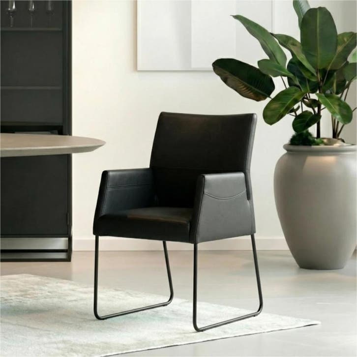 Set van 4 zwart leren eetkamerstoelen Els, met armleuning -, Maison & Meubles, Chaises, Enlèvement ou Envoi