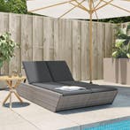 vidaXL Ligbed 2-persoons met kussens poly rattan grijs, Verzenden