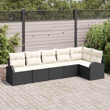 vidaXL Tuinbank Set 6 st Zwart en Wit poly rattan, Verzenden, Nieuw