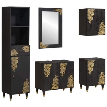 vidaXL Badkamerkast set met lade 5 pcs Zwart Massief Mango, Verzenden, Nieuw