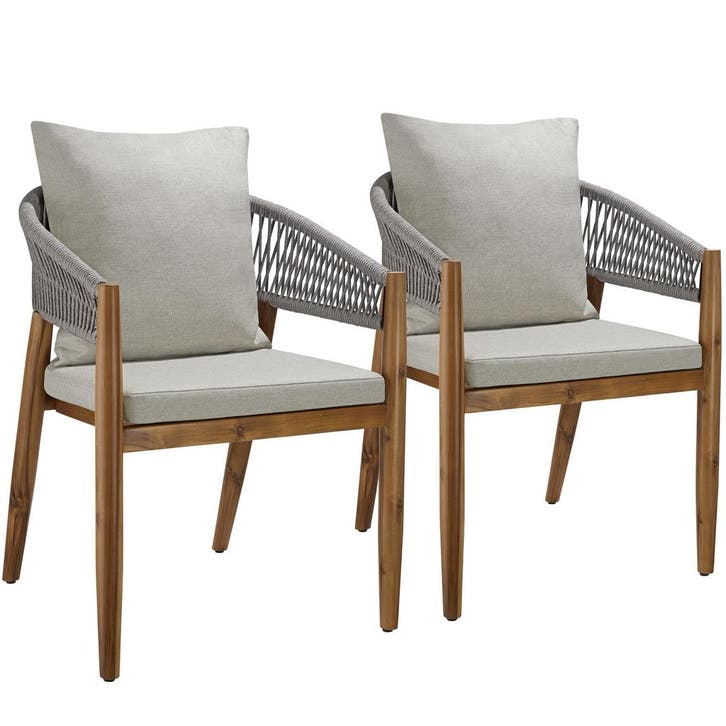 tectake Tuinstoel Manacor, ropedesign - greige, Set van 2, Tuin en Terras, Overige Tuin en Terras, Verzenden