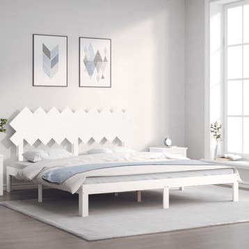 vidaXL Bedframe met hoofdbord massief hout wit Super King, Verzenden, Nieuw