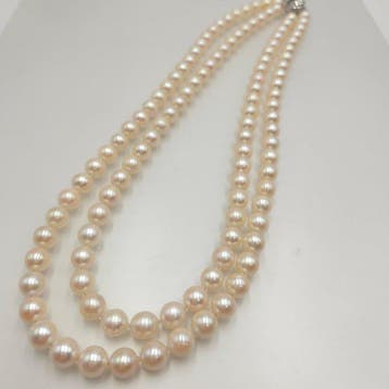 Halsketting Zilver Parel - Akoya dubbel 8,0 mm 19,5 in, Nieuw