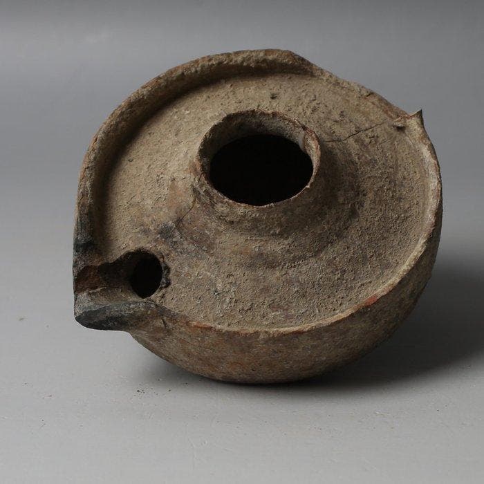Byzantijns Terracotta olielamp (Zonder minimumprijs), Verzamelen, Mineralen en Fossielen