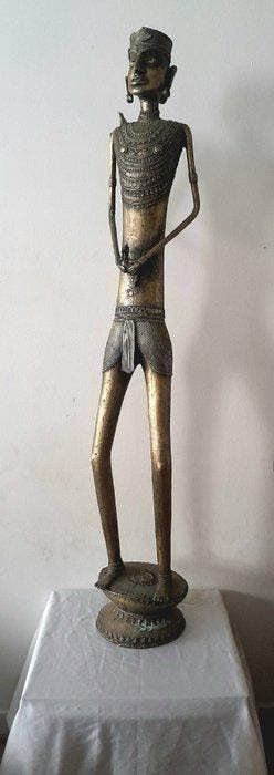 Grote Beeld Bastar 120 cm - Dhokrat - Brons - India - 20e, Antiek en Kunst, Kunst | Niet-Westerse kunst