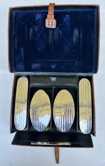 Reisset met toiletartikelen - Antiek- sterlings zilver,, Antiek en Kunst