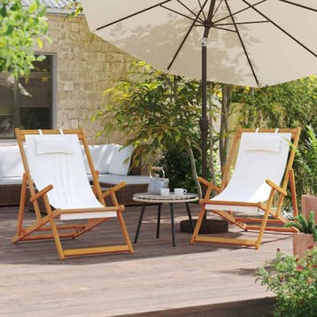 vidaXL Opklapbare stoelen, 2 stuks, crèmekleurige stof, Jardin & Terrasse, Chaises de jardin, Verzenden