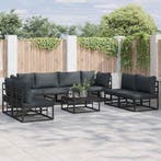 vidaXL Tuinbank Set met kussen 8 pcs Zwart Aluminium, Tuin en Terras, Verzenden, Nieuw