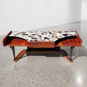 Wandtafel - Hout, Glas, Verguld messing - Consolle uit