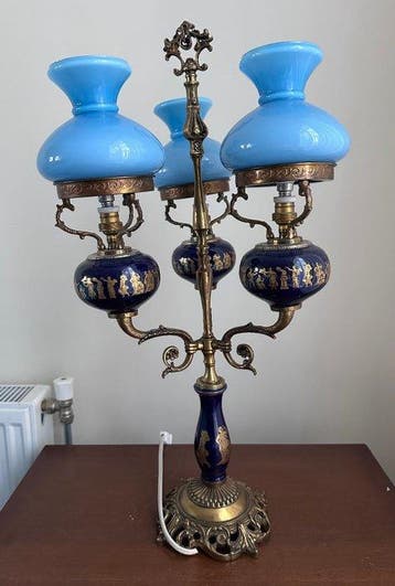 Tafellamp - Messing, Glas, Porselein - Tafellamp in, Antiek en Kunst