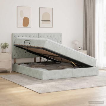 vidaXL Opslag bed met matras Lichtgrijs 180 x 200 cm Fluweel, Huis en Inrichting, Verzenden, Nieuw