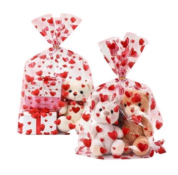 5 mega cellofaanzakjes met hartjes - valentijn - liefde, Verzenden, Cadeauzakje
