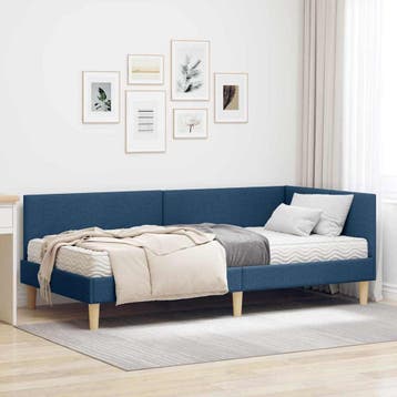 vidaXL Hoekbedframe met Matras 2 st Blauw 90 x 190 cm Stof, Verzenden