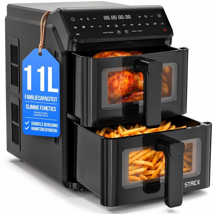 Strex Airfryer Dubbele Mand 11L XXL Heteluchtfriteuse 2500W, Elektronische apparatuur, Airfryers, Nieuw, Verzenden