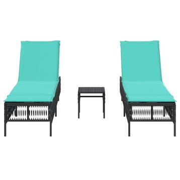 vidaXL Ligstoelen 2 stuks met tafel Zwart Poly Rotan, Tuin en Terras, Verzenden, Nieuw