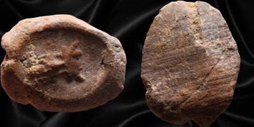 Oud-Romeins Aardewerk Tessera waarop een maskercombinatie