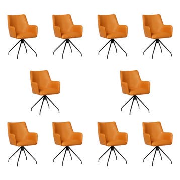 Set van 10 Leren eetkamerstoelen Wave - Toledo Mandarin, Ophalen of Verzenden