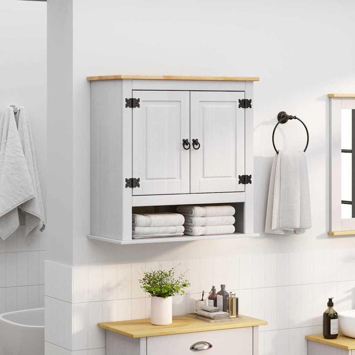 vidaXL Hangkast Corona Wit 70 x 33 x 71,5 cm Massief, Huis en Inrichting, Badkamer | Badkamermeubels, Nieuw, Verzenden