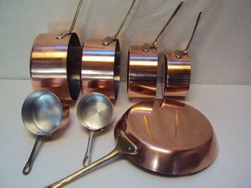 6 casseroles et 1 poêle a frire - Steelpan (7) - Koper,, Antiek en Kunst