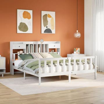 vidaXL Bed met boekenkast zonder matras grenenhout wit, Verzenden