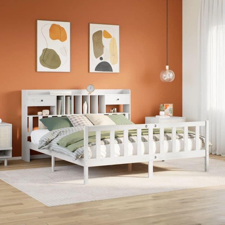 vidaXL Bed met boekenkast zonder matras grenenhout wit, Maison & Meubles, Chambre à coucher | Lits, Envoi