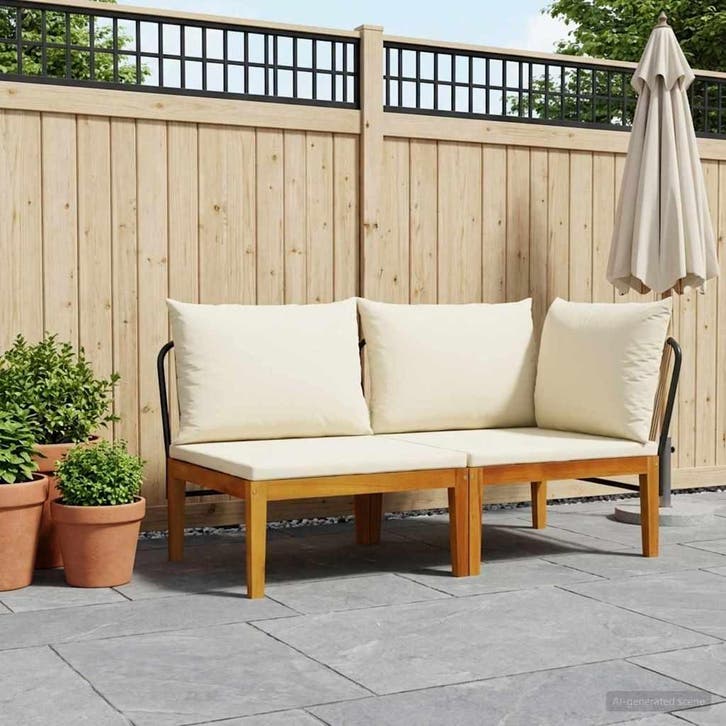 vidaXL 2 pcs Tuin Lounge Set met Kussens Massief acaciahout, Jardin & Terrasse, Ensembles de jardin, Envoi