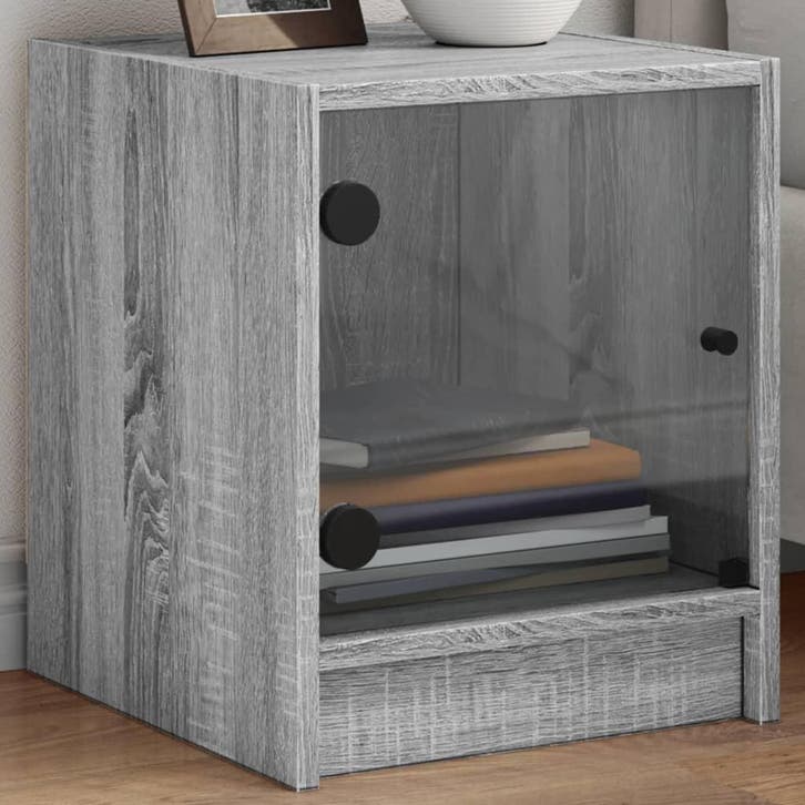 vidaXL Nachtkastje met glazen deur 35x37x42 cm grijs sonoma, Huis en Inrichting, Slaapkamer | Nachtkastjes, Nieuw, Verzenden