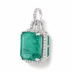 Zonder minimumprijs - Hanger Platina - 3.65ct. tw. Smaragd -