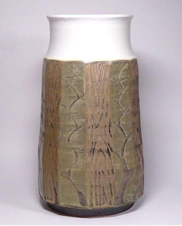 Vase - Grès - Japon - Grain de bois facetté sculpté -