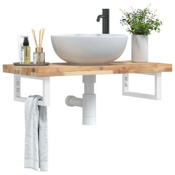 vidaXL Badkamer wandschap staal en massief acaciahout, Verzenden