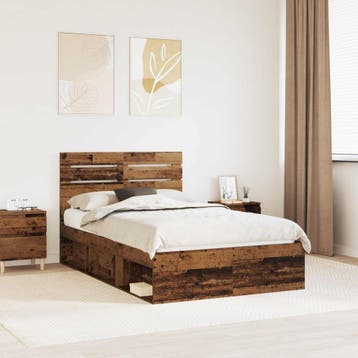 vidaXL Bedframe met hoofdeinde Oudhout 135 x 190 cm Massief, Verzenden