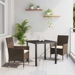 vidaXL Tuin Eettafel Set met kussen 3 pcs Bruin poly rattan, Tuin en Terras, Verzenden, Nieuw