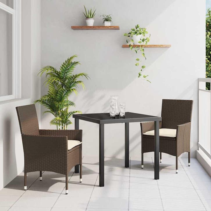 vidaXL Tuin Eettafel Set met kussen 3 pcs Bruin poly rattan, Jardin & Terrasse, Ensembles de jardin, Envoi