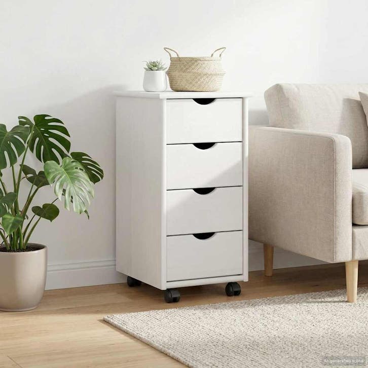 vidaXL Rollende kast met wiel Wit 34 x 39 x 65,5 cm Massief, Huis en Inrichting, Kasten | Overige, Nieuw, Verzenden