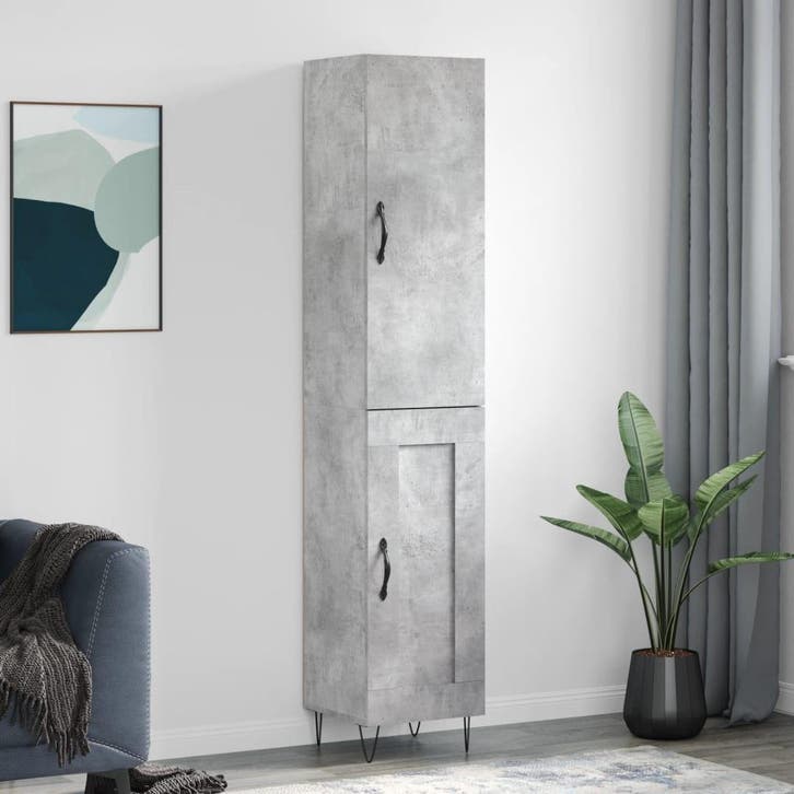 vidaXL Hoge kast 34,5x34x180 cm bewerkt hout betongrijs, Huis en Inrichting, Kasten | Dressoirs, Nieuw, Verzenden