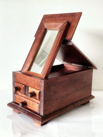 Vintage Wooden Jewellery Box with Mirror - Ladekast - Hout