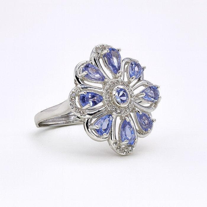 Zonder minimumprijs - Ring Verguld Tanzaniet - Topaas - 18k, Handtassen en Accessoires, Ringen