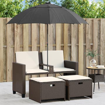 vidaXL Tuinbank 2-zits met parasol en voetenbanken poly, Tuin en Terras, Verzenden, Nieuw