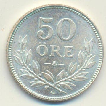 Zweden. Gustaf V. 50 Öre 1936 (Zonder minimumprijs), Postzegels en Munten, Gestempeld