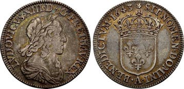 1/4 Ecu Paris 1643 A Frankreich Koenigreich: Ludwig Xiv,..., Verzenden