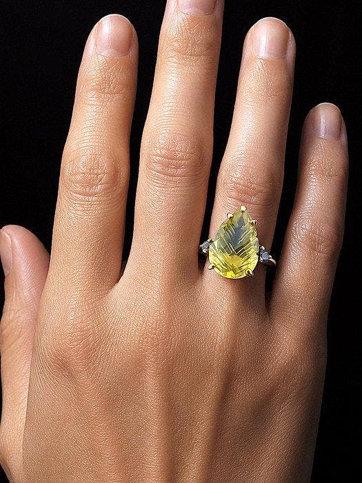 Zilver, Citroenkwarts - Ring - Golden Elegance, Antiek en Kunst, Curiosa en Brocante