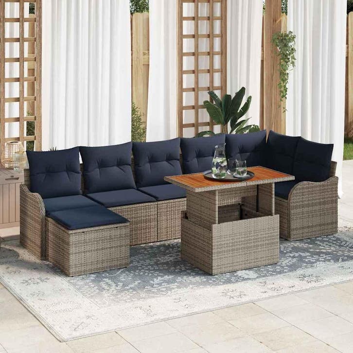 vidaXL Tuinbank Set 8 st grijs en marineblauw, Tuin en Terras, Tuinsets en Loungesets, Nieuw, Verzenden