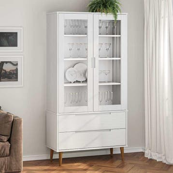 vidaXL Vitrinekast MOLDE 90x35x175 cm massief grenenhout wit, Verzenden