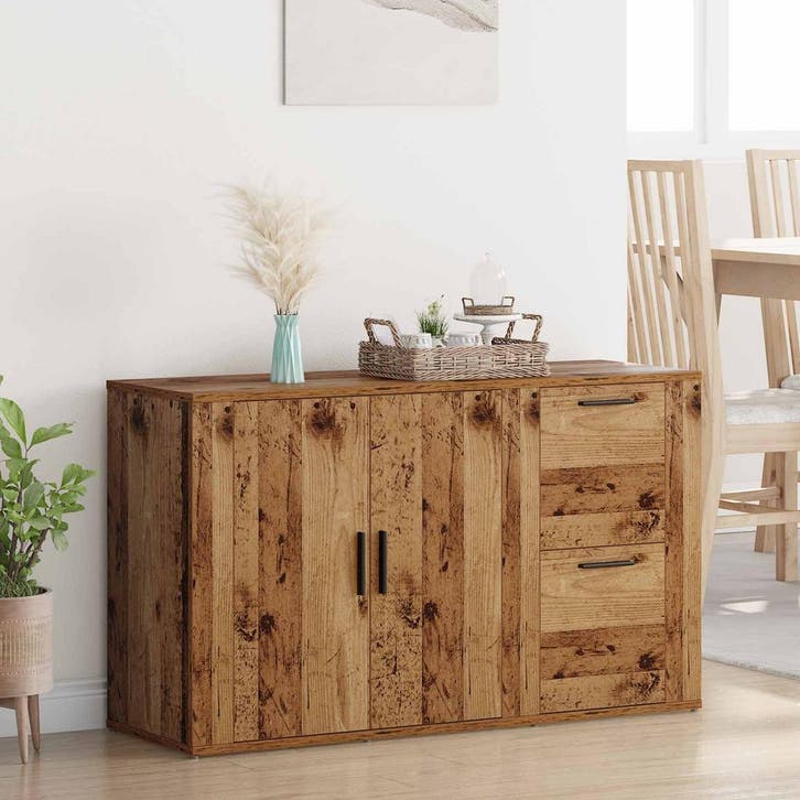 vidaXL Dressoir met lade Oudhout 100 x 33 x 59.5 cm Bewerkt, Huis en Inrichting, Kasten | Dressoirs, Nieuw, Verzenden